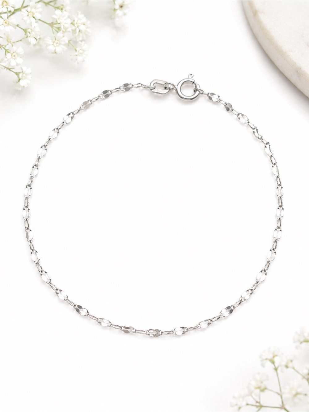 10k White Gold 7” Mirror Link Chain Bracelet
